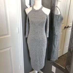 Heart & Hips Grey Cold Shoulder Sweater Dr…